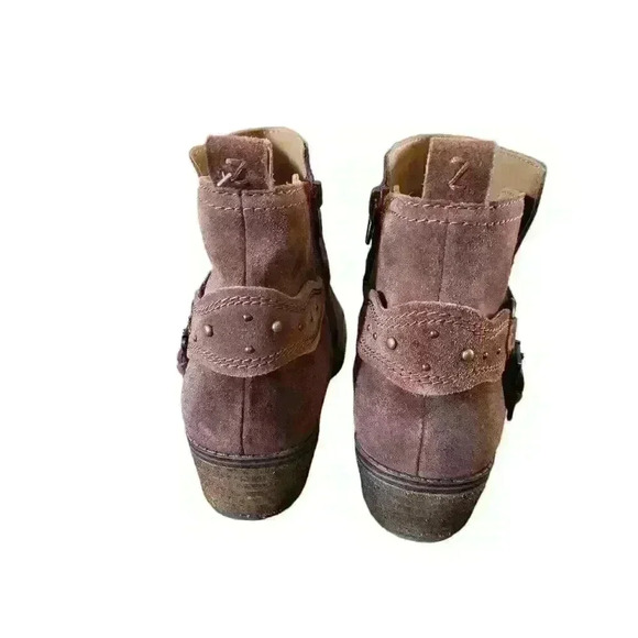 Zodiac Womens Suede Ankle Boots Side Zip Buckle Studded Low Heel Brown Size 11 - Picture 5 of 10